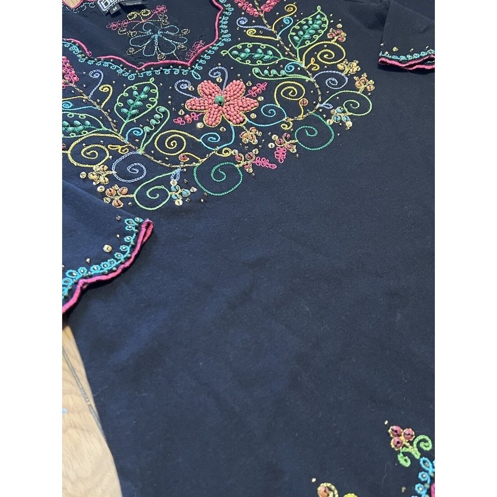 Berek Womens Size Large Flowered Shirt Long Sleeve Beaded - Picture 3 of 14